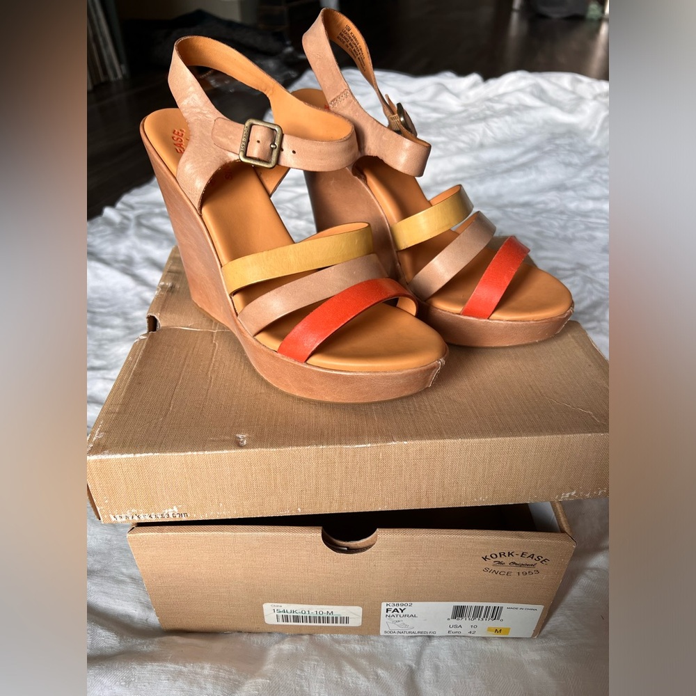 Kork-Ease hippie Bohemian platform sandals.